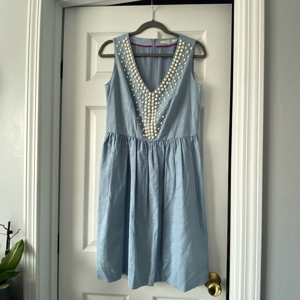 NWOT Boden light blue dress w/ beaded neckline, 8R